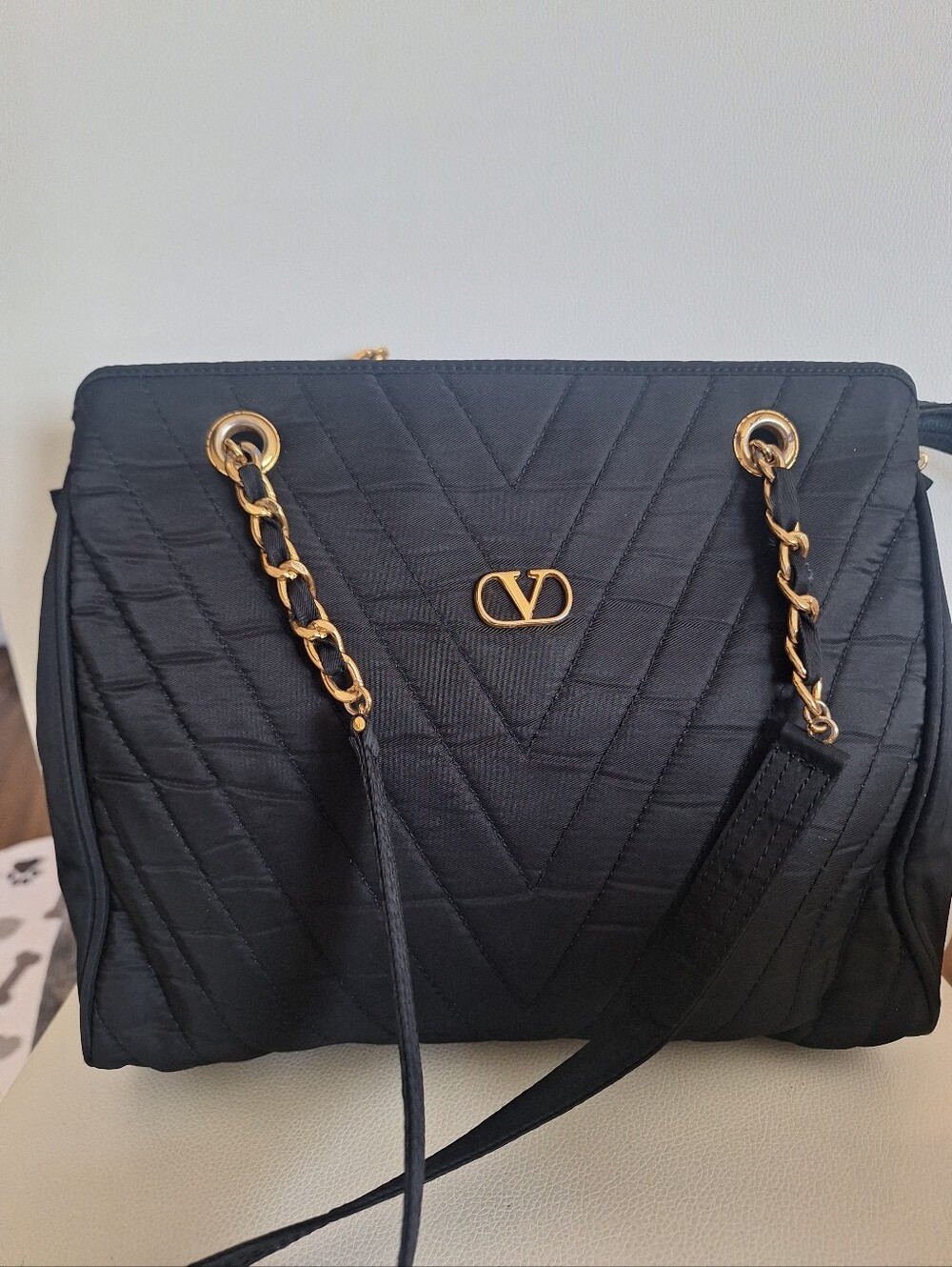 Valentino Garavani Black Nylon Quilted Shoulder Bag EUC - Picture 2 of 6